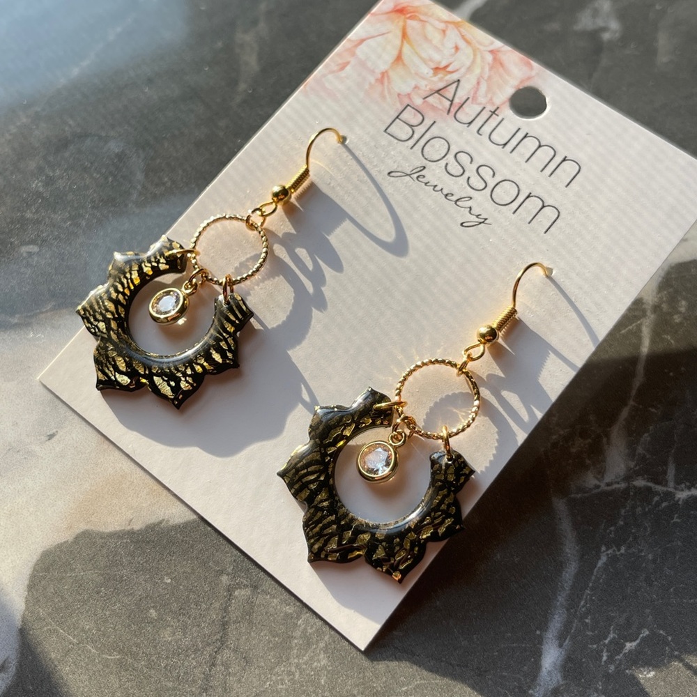 Handmade black and gold dangle earrings